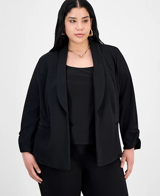 Bar Iii Trendy Plus Knit Drape-Front Blazer