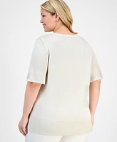 Jm Collection Plus Metallic Shine Elbow-Sleeve Sweater Exclusively at Macy's