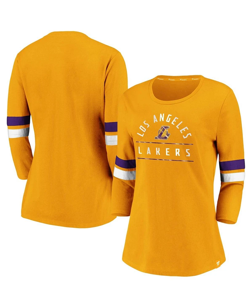 Fanatics Women's Gold Los Angeles Lakers Iconic Prolific Modern 3/4-Sleeve T-Shirt