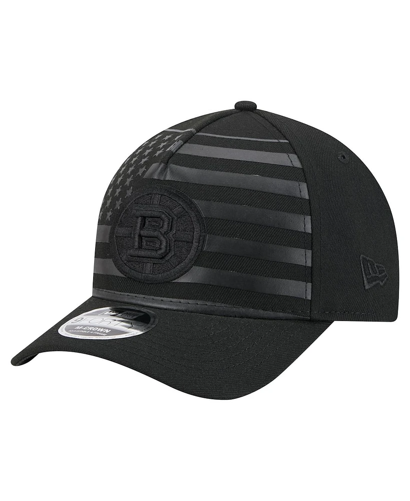 New Era Men's Black Boston Bruins Game Day Stealth Flag 9FORTY A-Frame Adjustable Hat