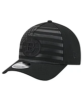 New Era Men's Black Boston Bruins Game Day Stealth Flag 9FORTY A-Frame Adjustable Hat