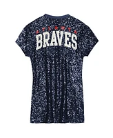 Outerstuff Big Girls Navy Atlanta Braves Sequin V-Neck Dress