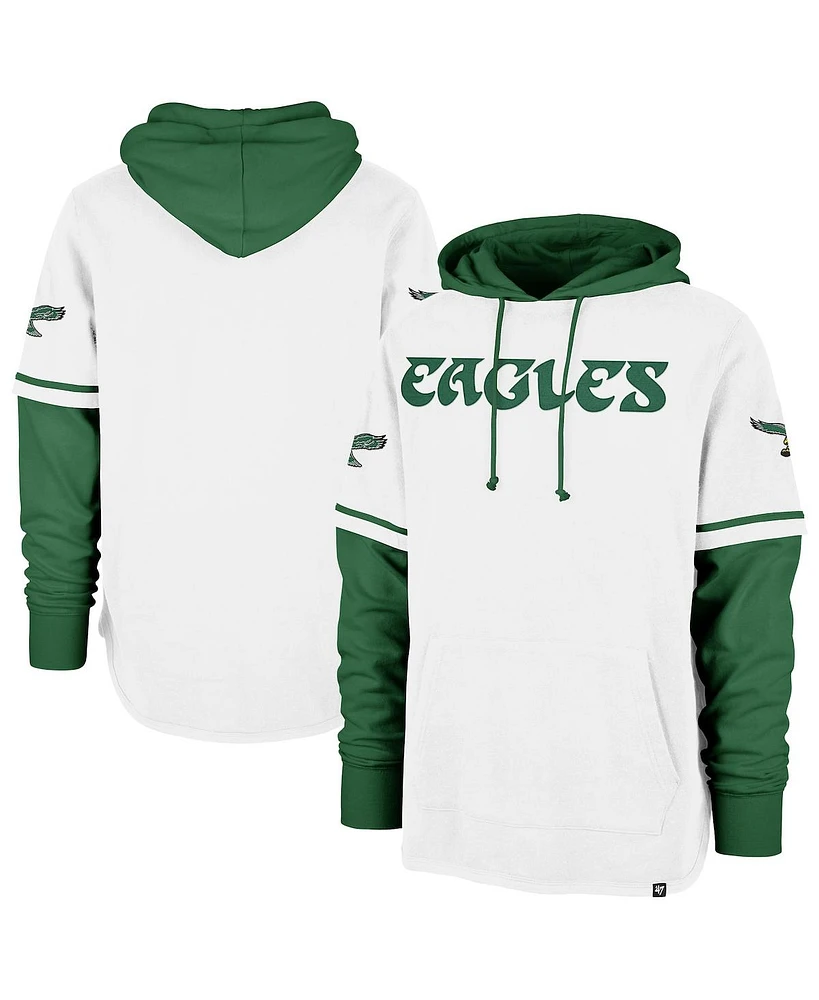 '47 Brand Men's White Philadelphia Eagles Throwback Shortstop Pullover Hoodie