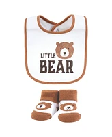 Hudson Baby Infant Boy Cotton Bib and Sock Set, Little Brown Bear, One Size