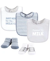 Hudson Baby Cotton Bib and Sock Set, Powered By Milk, One Size