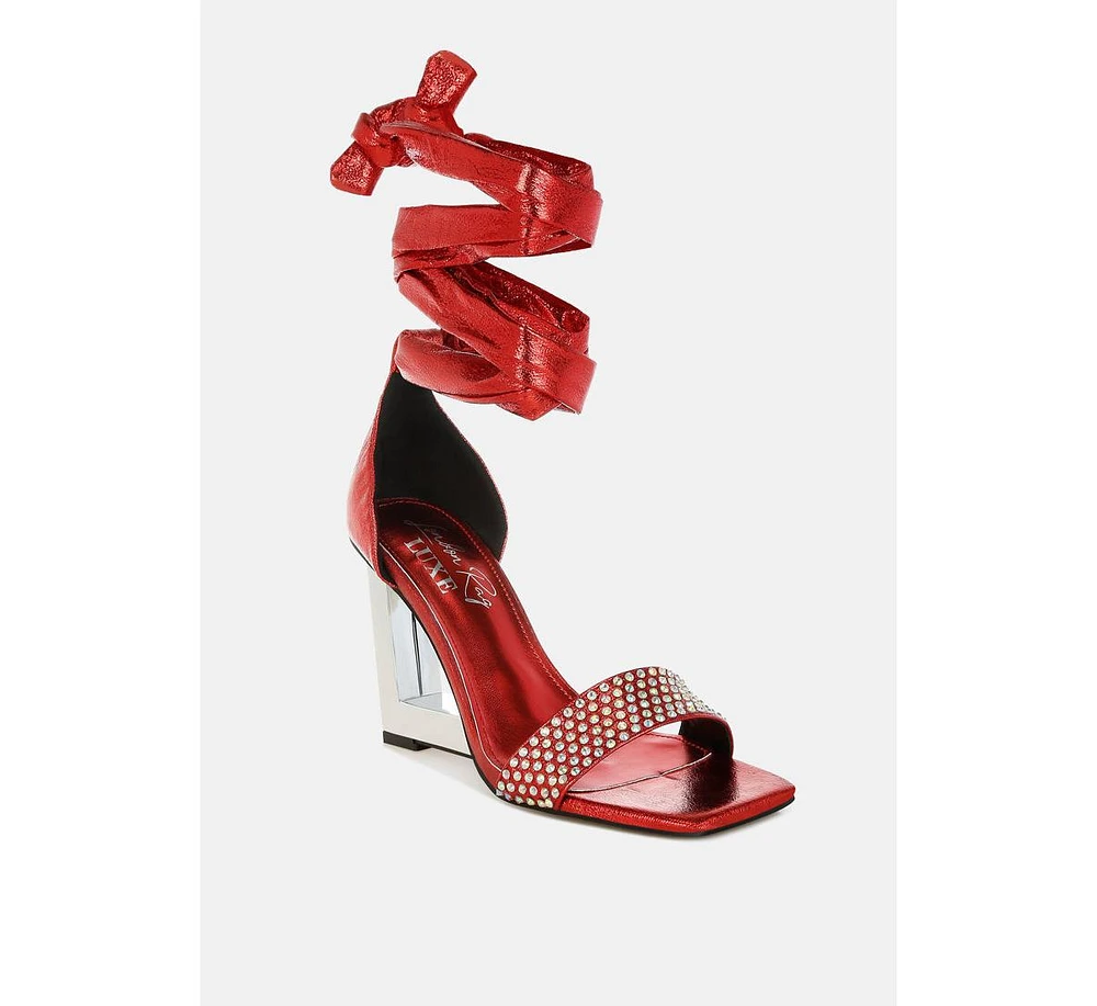 Hashira Ab Rhinestone Studded Lace-Up Fantasy Heels