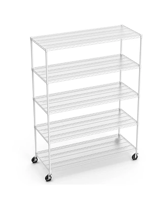 5 Tier 7500lbs Heavy Duty Adjustable Storage Rack Metal Shelf Wire Shelving Unit with Wheels & Shelf Liners - 82" H x 60" L x 24" D