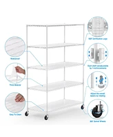5 Tier 6000lbs Heavy Duty Adjustable Storage Rack Metal Shelf Wire Shelving Unit with Wheels & Shelf Liners - 82" H x 48" L x 24" D