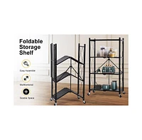 HealSmart 4-Tier Heavy Duty Foldable Metal Rack Storage Shelving Unit with Wheels Moving Easily Organizer Shelves Great for Garage Kitchen Holds up to