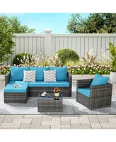 3-Piece Patio Set, Woven L-Shaped Sectional, Sofa, Lounger & Coffee Table