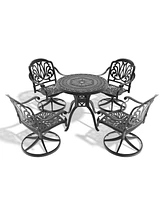 5-Pc Cast Aluminum Dining Set, 4 Swivel Chairs, 31,5" Round Table