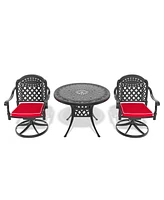 3-pc Cast Aluminum Dining Set, 2 Swivel Chairs & 35" Round Table