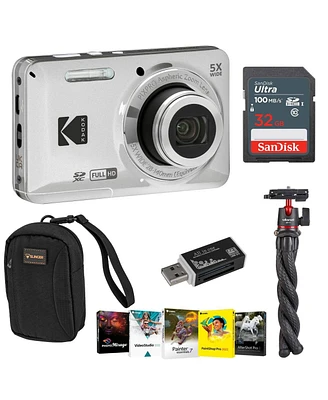 Kodak Pixpro FZ55 Friendly Zoom Digital Camera, Silver, With Sd Card, Camera Bag, Tripod, Photo Editing Software, Sd Card Reader