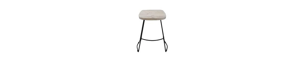 Rustic Counter Stool – Backless Mango Wood Saddle Seat with Whitewash Finish