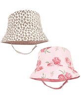 Hudson Baby Girls 4Pc Sun Protection Hat, Blush Rose Leopard Mint Floral Leopard, 12-24 Months