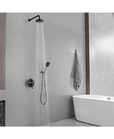 Single-Handle 1-Spray Round Rain Shower Faucet Combo Set with Dual Function Pressure Balance Valve in Matte Black