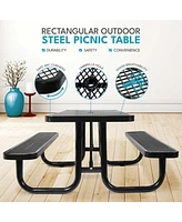 6 ft, Rectangular Outdoor Steel Picnic Table with umbrella pole in Black