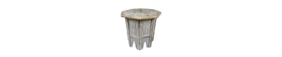 Farmhouse Side Table – Handcrafted Mango Wood with Carved Octagonal Top