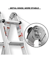 17ft Multi-Position Foldable Aluminum Ladder, A-Frame and Straight Ladder, Ansi 250lbs