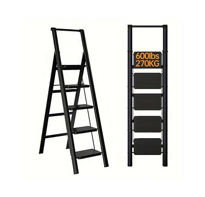 5-step ladder folding step stool, 5-step ladder with anti slip wide pedals, lightweight and easy to carry handle folding ladder, multi-purpose steel l