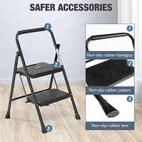 Lightweight Step Stool, 2-Step Steel Portable Folding Step Ladder with Wide Anti-Slip Pedals, 800 lbs. Load
