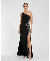 Mac Duggal Women's One Shoulder Jersey Gown With Embellished Cut Out