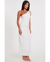 Quiz Women's Asymmetric Scuba Crepe Maxi Dress With 3D Floral Detail
