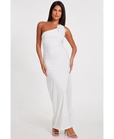 Quiz Women's Asymmetric Scuba Crepe Maxi Dress With 3D Floral Detail