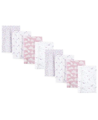 Hudson Baby Boys and Girls Cotton Poly Flannel Burp Cloths 8-Pack, Magical Unicorn, One Size