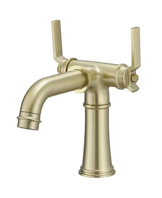 Double Handle Industrial Style Bathroom Faucet Lavatory Mixer Tap Commercial Vanity Brushed Gold
