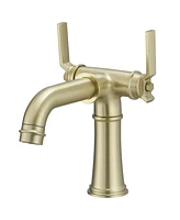 Double Handle Industrial Style Bathroom Faucet Lavatory Mixer Tap Commercial Vanity Brushed Gold