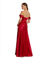 Mac Duggal Women's Hard Satin Off The Shoulder Crossover Gown