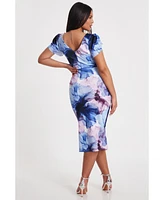 Quiz Women's Scuba Floral Frint Cap Sleeve Midi Bodycon Dress