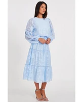 Quiz Women's Jacquard Midi Dress with Balloon Sleeve