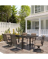 7-Piece Outdoor Dining Set with 53"- 106" Aluminum Extendable Table and Textilene Swivel Chairs C-Spring Chairs