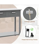 Narrow Console Table with Drawers and Open Storage Shelf