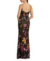 Mac Duggal Women's Spaghetti Strap Floral Embroidered Gown