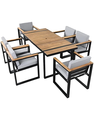 7-Piece Outdoor Dining Set, Table, Chairs, Cushions, Grey