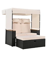 Outdoor rattan daybed, loveseat/lounge set w/ cushions