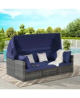 5-Piece Outdoor Wicker Daybed Set with Canopy & Cushions