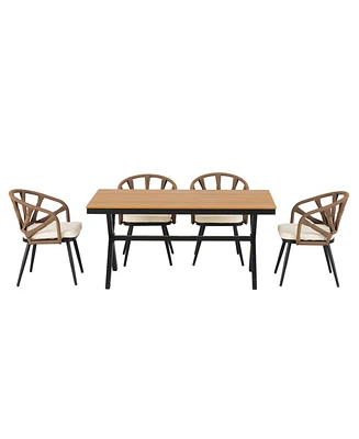 Outdoor Pe rattan set, chairs & plastic wood table