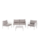 5-Piece Patio Set, Modern outdoor sectional with coffee table, cushions, white & gray