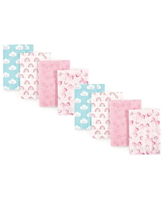 Hudson Baby Luvable Friends Girls Cotton Poly Flannel Burp Cloths 8-Pack, Rainbow, One Size