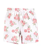 Hudson Baby Toddler Girls Shorts Bottoms 4-Pack, Soft Pink Roses, 5