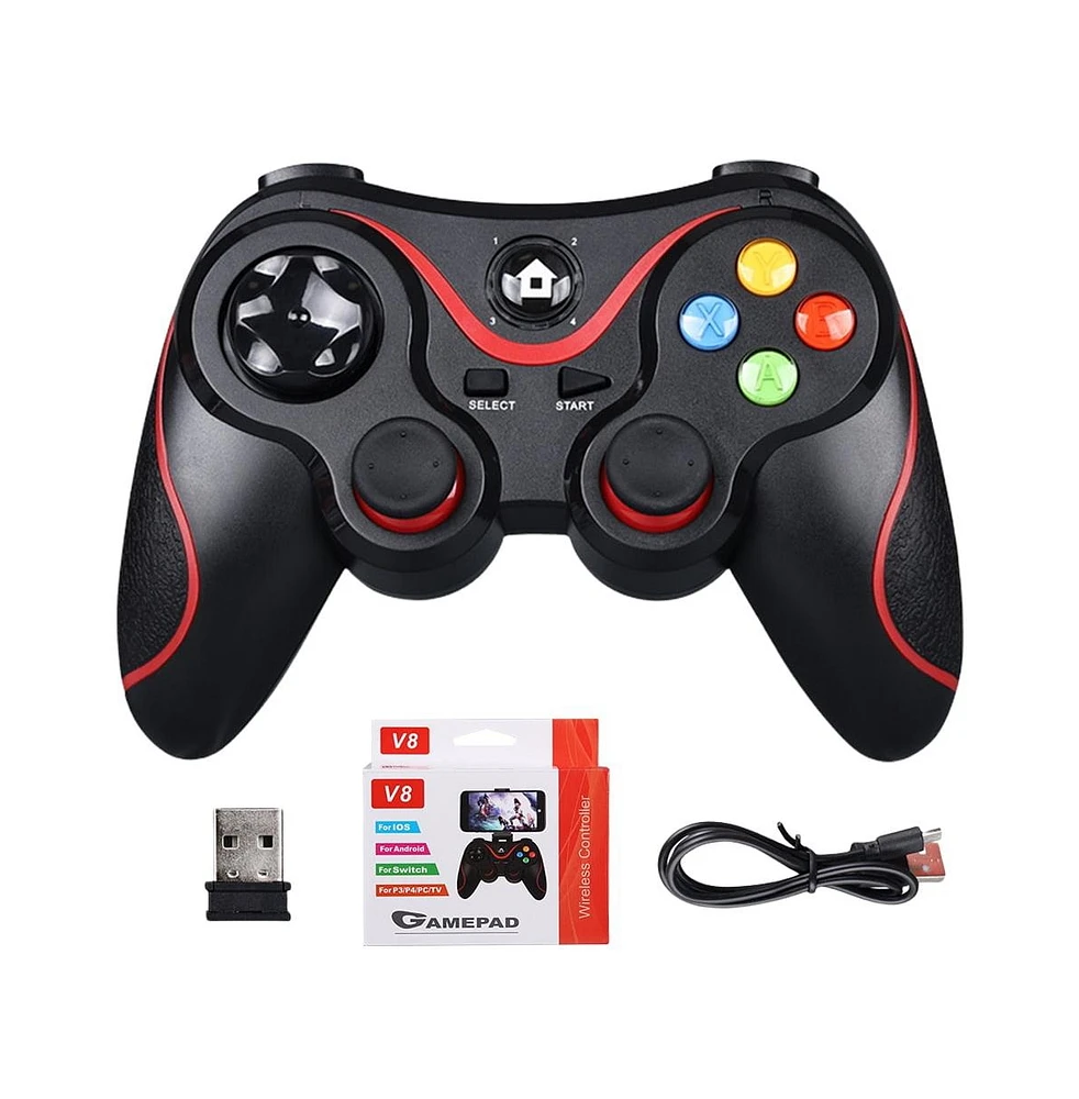 V8 2.4G Wireless Game Controller – Dual Vibration Joystick for Android, iOS, Pc, PS3, Switch, Mobile Phone (Black)