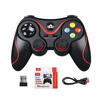 V8 2.4G Wireless Game Controller – Dual Vibration Joystick for Android, iOS, Pc, PS3, Switch, Mobile Phone (Black)
