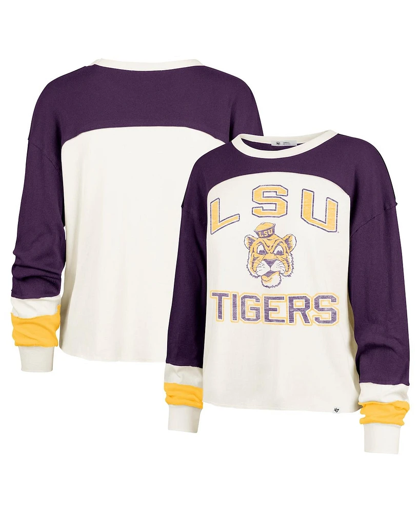 '47 Brand Women's Cream Lsu Tigers Double Header Curve Raglan Long Sleeve T-Shirt