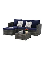 2-Piece Wicker Patio Set, L-Shaped, Ottoman, Lounger Table