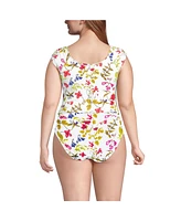 Lands' End Plus Ruched Cap Sleeve Tankini Top
