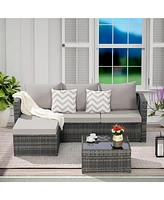 2-Piece Wicker Patio Set, L-Shaped, Ottoman, Lounger Table